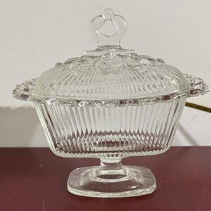 1950’s Indiana Glass Co. Clear Glass Footed Candy Dish With Lid